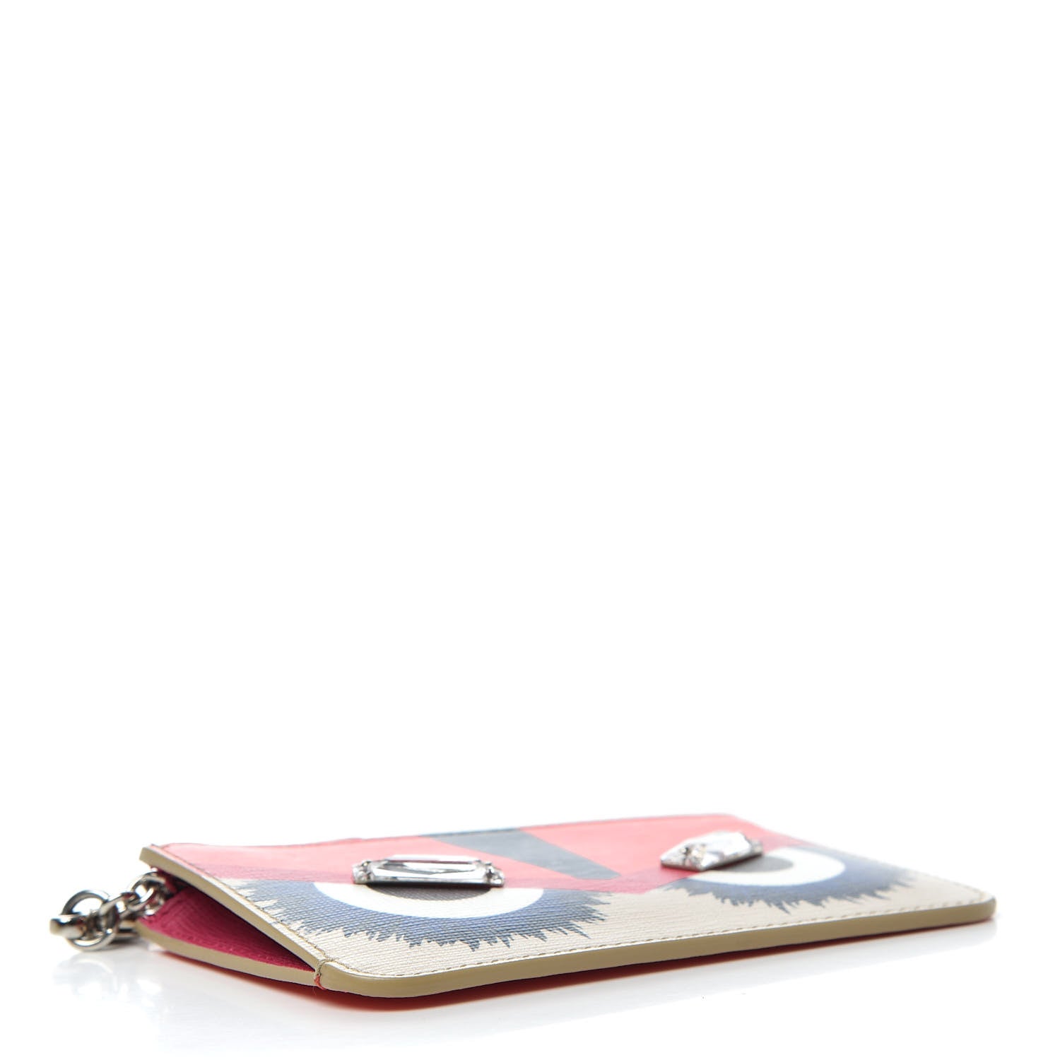 Fendi Saffiano Crystal Eye Monster Coin Pouch Key Case Bellini Multicolor 4 of 6