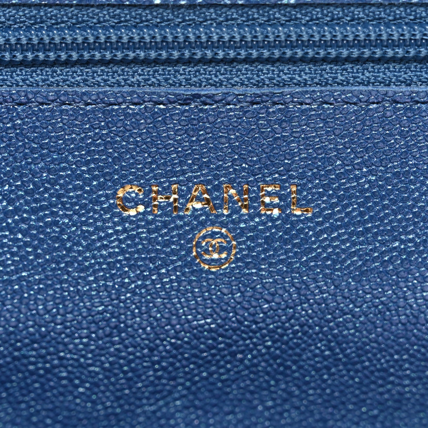 Iridescent Caviar Quilted Wallet on Chain WOC Dark Blue