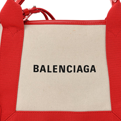 Balenciaga Cotton Canvas Satin Calfskin Navy Cabas XS Natural Red 9 of 14