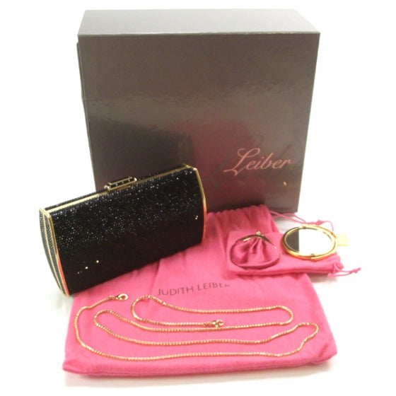 Judith Leiber Swarovski Crystal Minaudiere Clutch Black/Gold 2 of 10