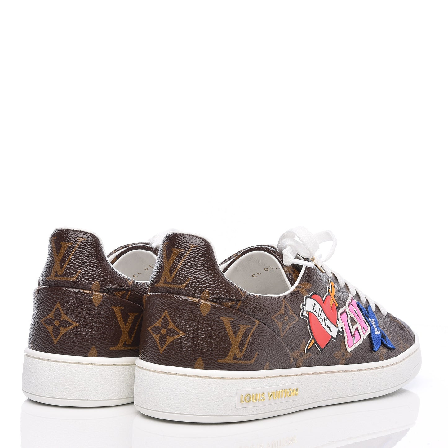 Calfskin Monogram LV Black Heart Sneakers 37.5 Cacao