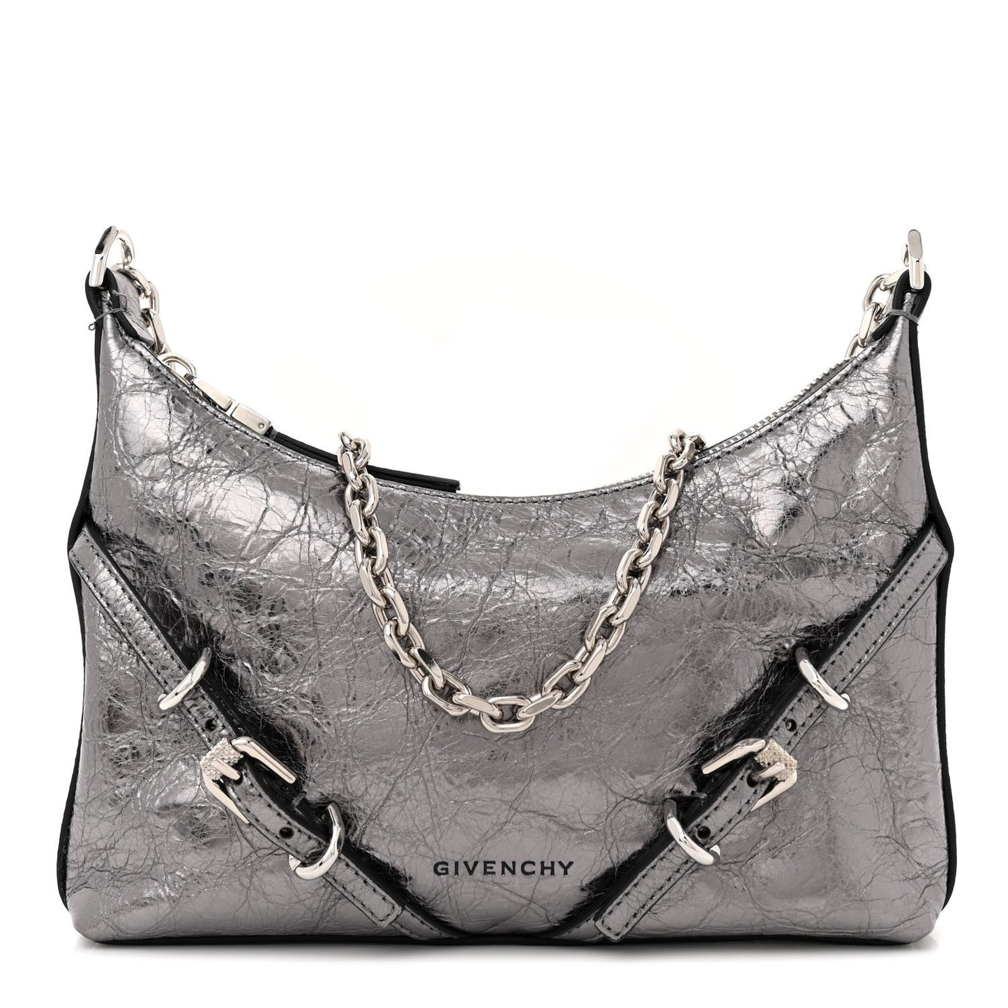 Metallic Calfskin Mini Voyou Bag Silver