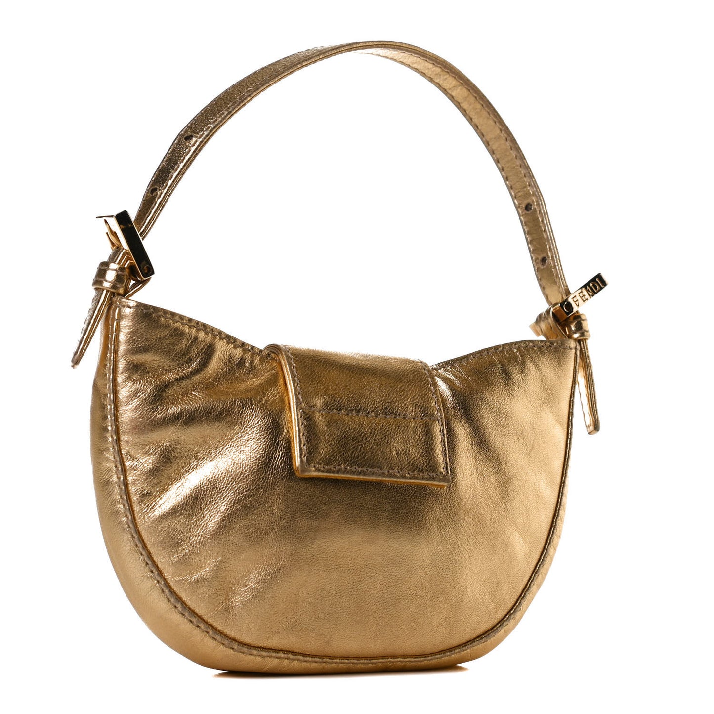 Metallic Calfskin Crystal Mini Half Moon Baguette Gold