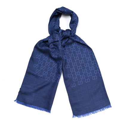 Gucci Wool Silk GG Monogram GGNat Scarf Blue 1 of 5