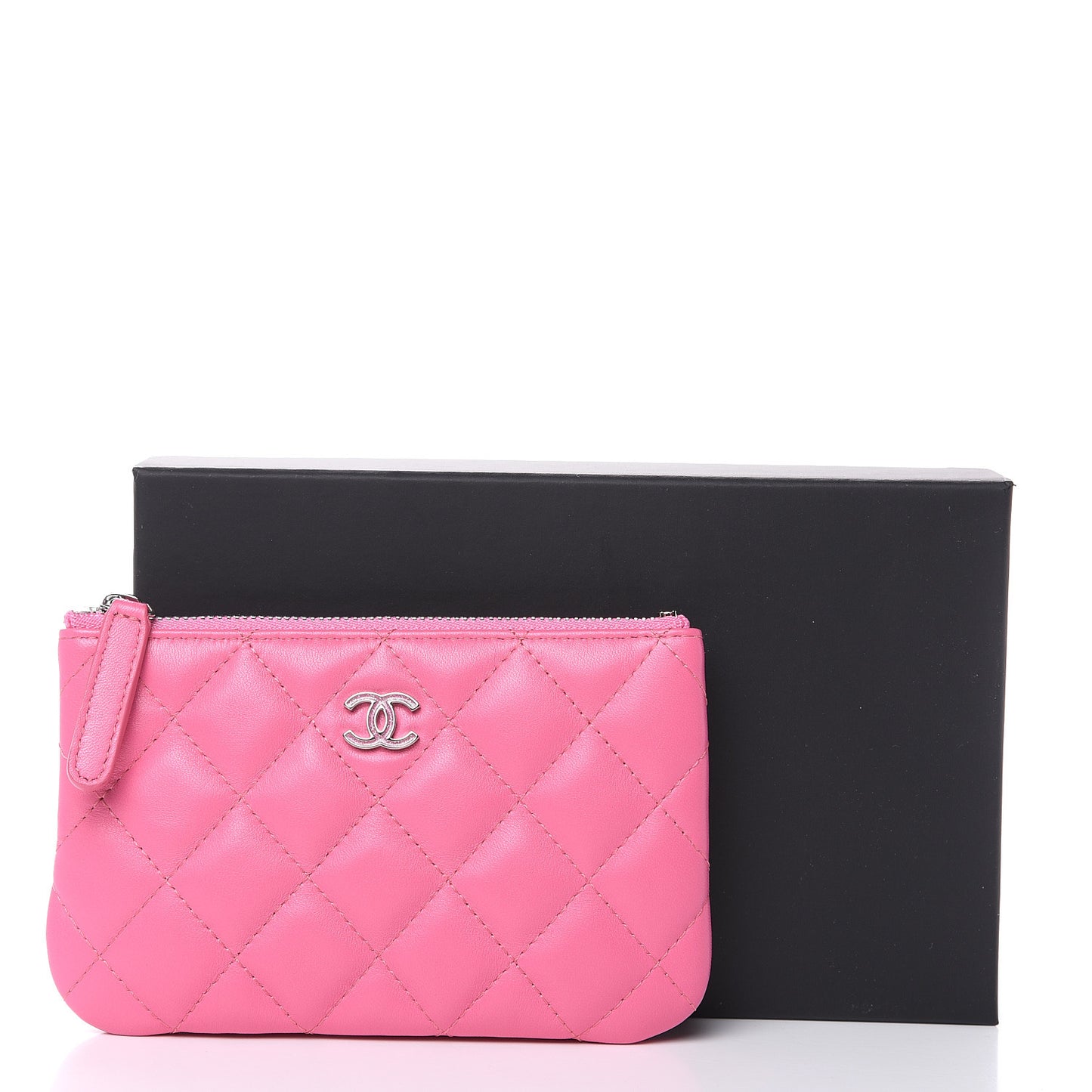 Lambskin Quilted Small Cosmetic Case Pink