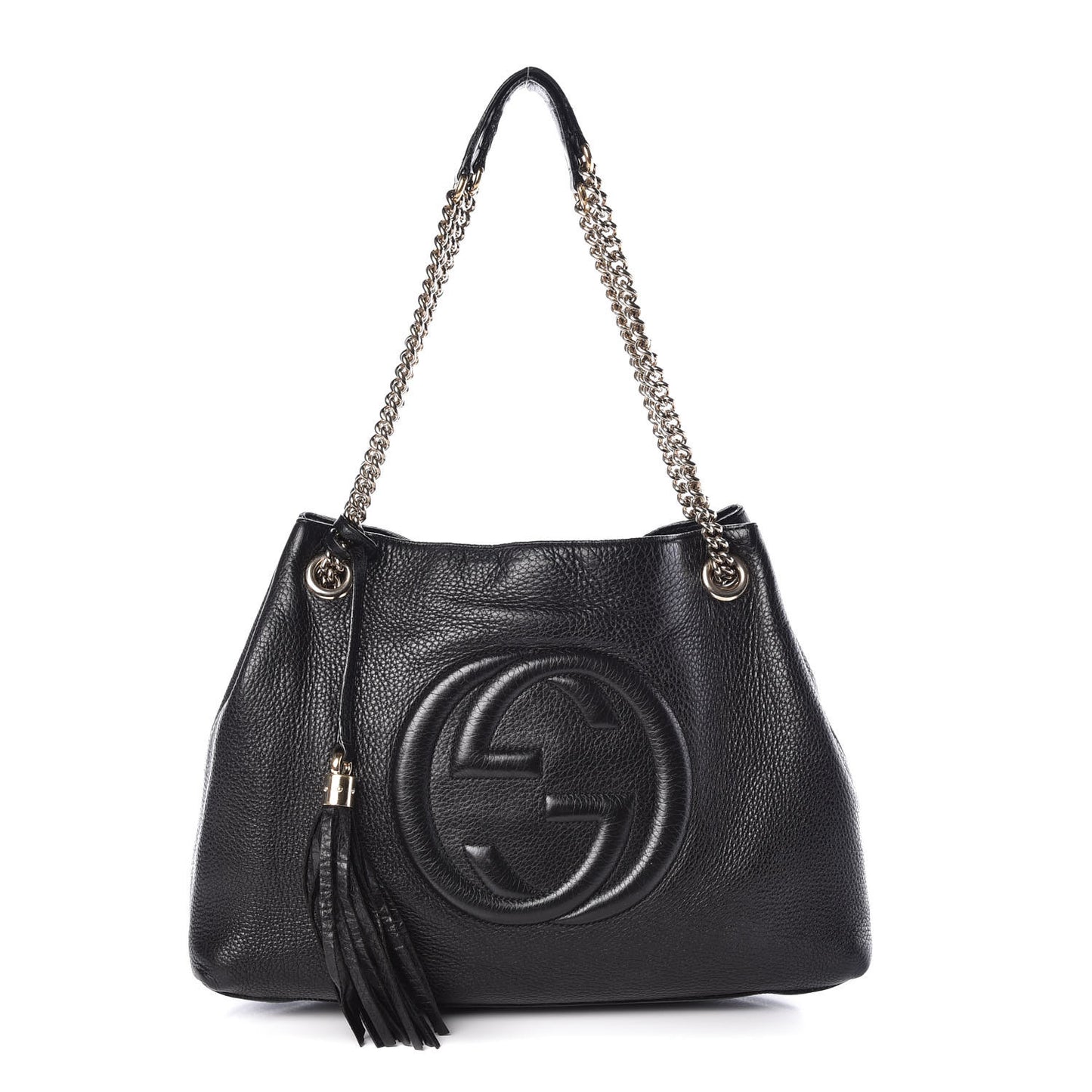 Pebbled Calfskin Medium Soho Chain Shoulder Bag Black
