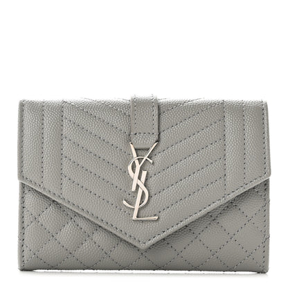 Saint Laurent Grain De Poudre Textured Mixed Matelasse Triquilt Small Monogram Envelope Wallet Stone Grey 1 of 7