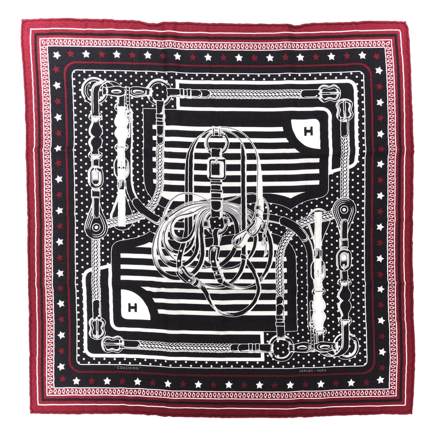 Cashmere Silk Coaching Bandana Scarf 55 Black Quetsche White