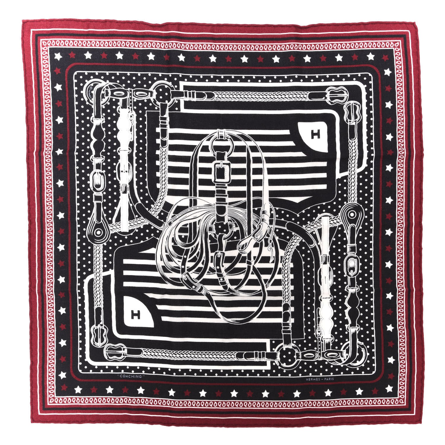 Hermes Cashmere Silk Coaching Bandana Scarf 55 Black Quetsche White 1 of 6