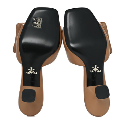 Prada Nappa Soft Padded Metal Triangle Logo 65mm Slide Sandals 37 Caramel 5 of 8