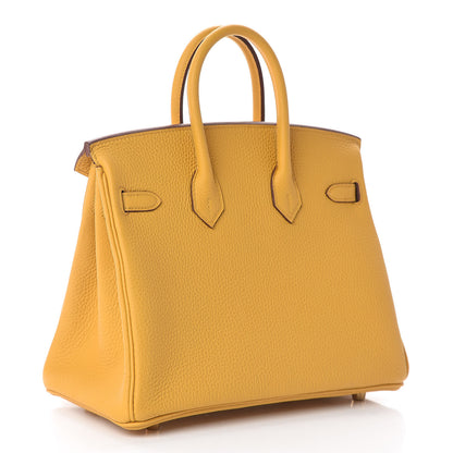 Hermes Togo Horseshoe Birkin 25 Jaune Ambre 3 of 12
