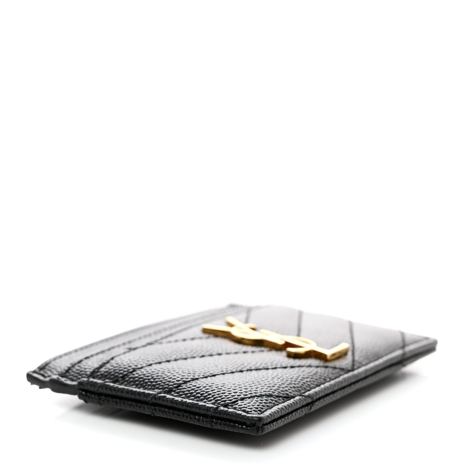 Saint Laurent Grain De Poudre Matelasse Chevron Monogram Credit Card Case Black 8 of 16