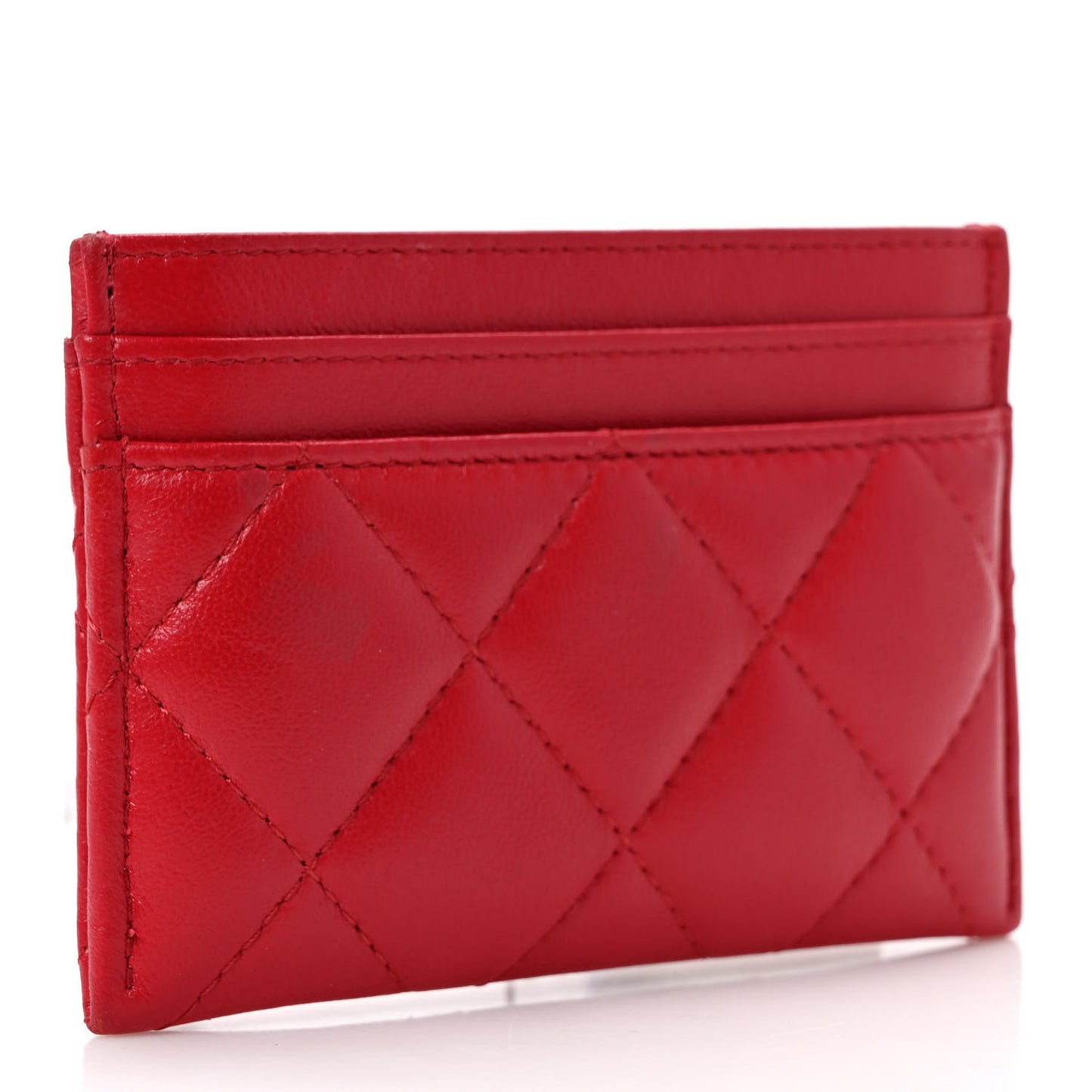 Lambskin Plexiglass Quilted Coco Love Card Holder Red
