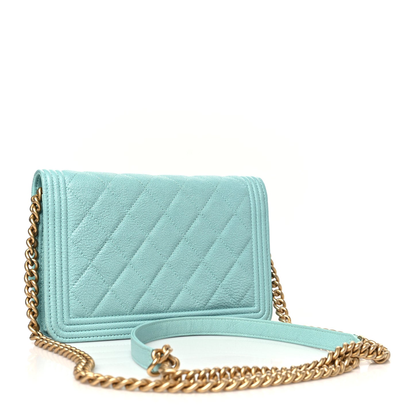 Caviar Quilted Boy Wallet On Chain WOC Light Blue