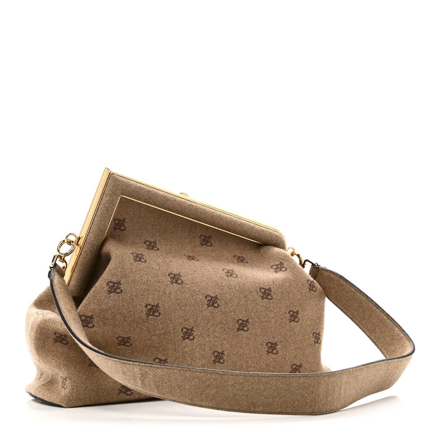 Fendi Flannel Karligraphy Embroidered Medium Fendi First Camel