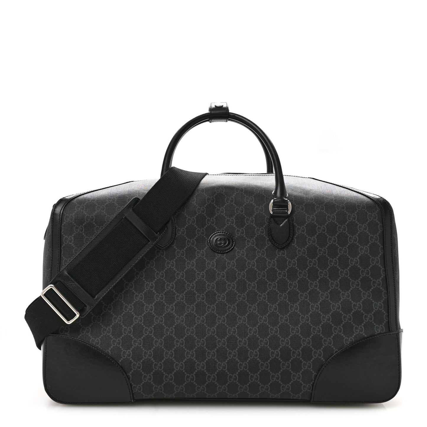 GG Supreme Monogram Azalea Calfskin Retro Interlocking G Large Duffle Bag Black Grey