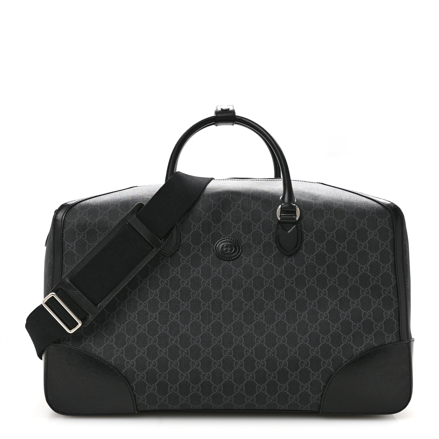 Gucci GG Supreme Monogram Azalea Calfskin Retro Interlocking G Large Duffle Bag Black Grey 1 of 12