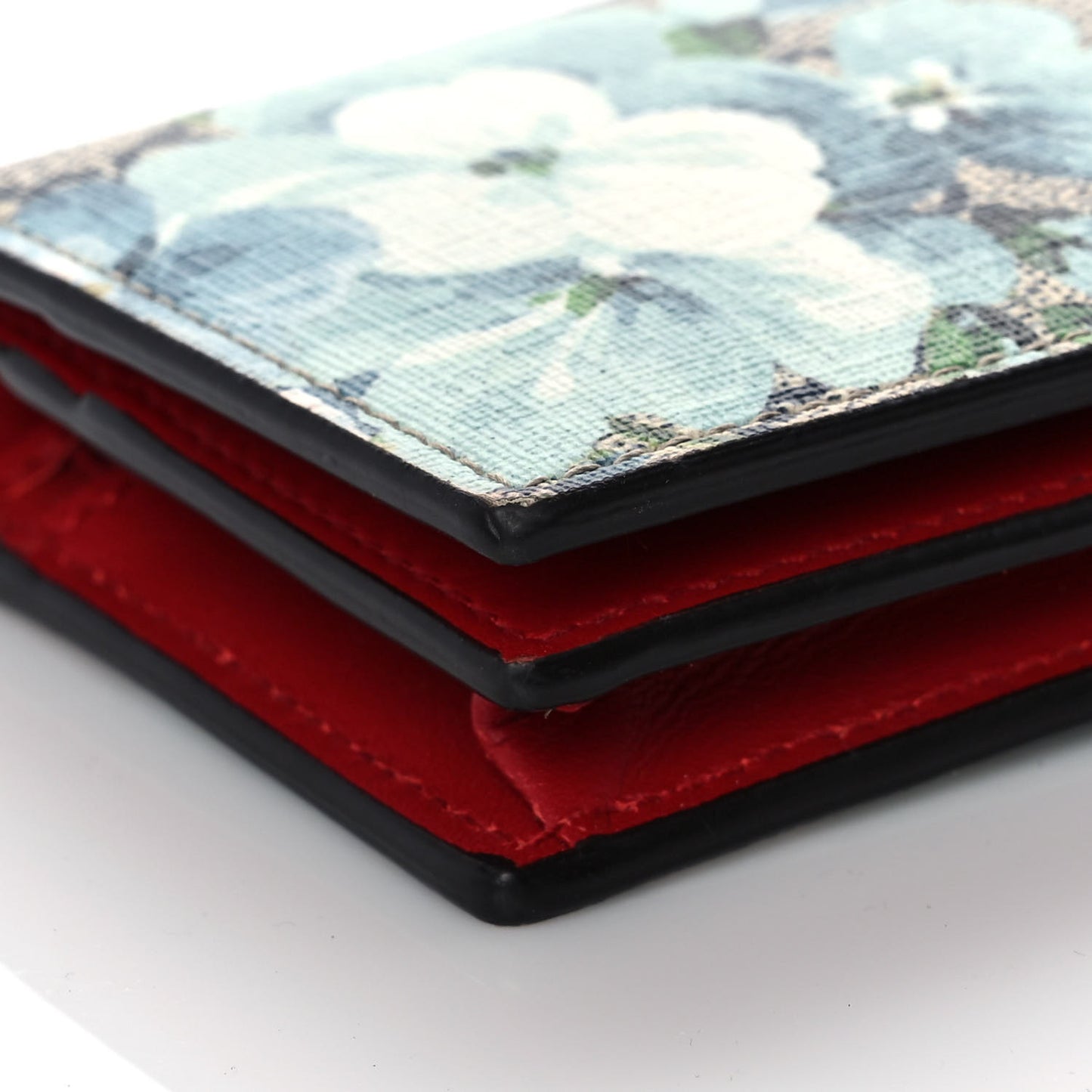 GG Supreme Monogram Blooms Card Case Wallet Beige Blue Navy Hibiscus Red