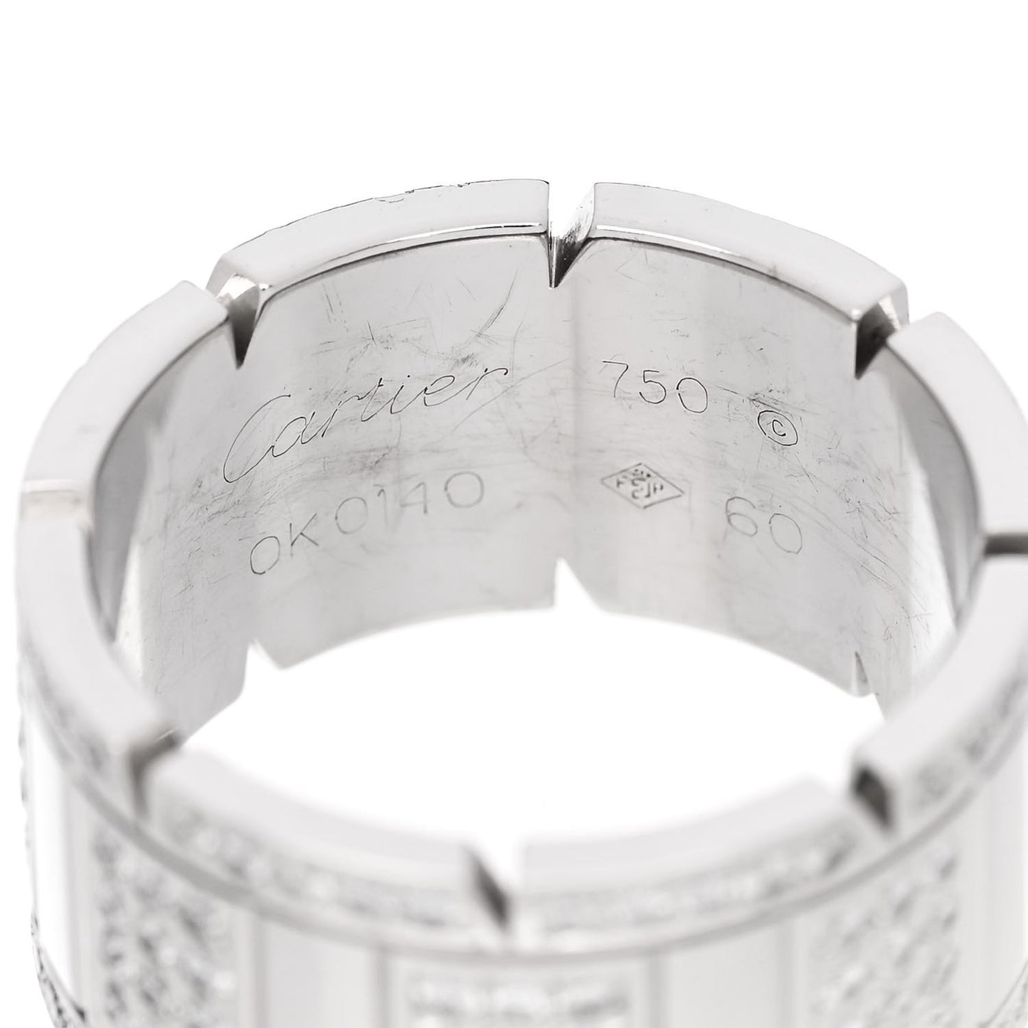18K White Gold Diamond Tank Francaise Ring 60 9.25