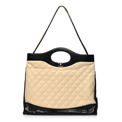 Chanel Aged Calfskin Quilted XL 31 Shopping Bag Beige Black 1 of 10