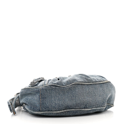 Balenciaga Washed Frayed Denim Crystal Le Cagole Shoulder Bag XS Blue 5 of 11