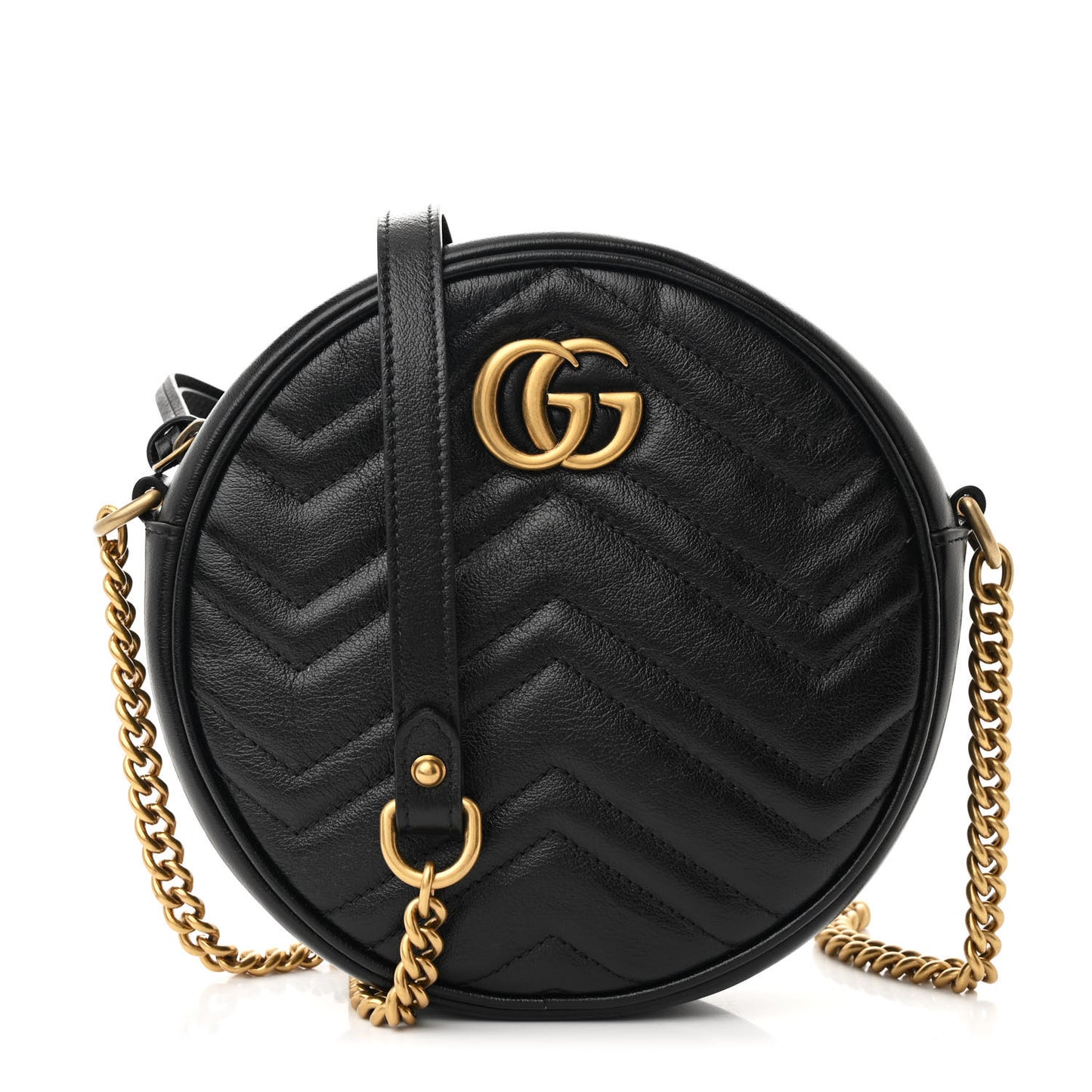 Azalea Calfskin Matelasse Heart Mini GG Marmont Round Shoulder Bag Black