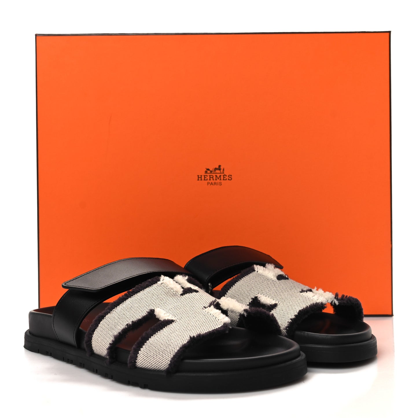 Techno Fringed H Canvas Caflskin Womens Chypre Sandals 38 Prunoir Black