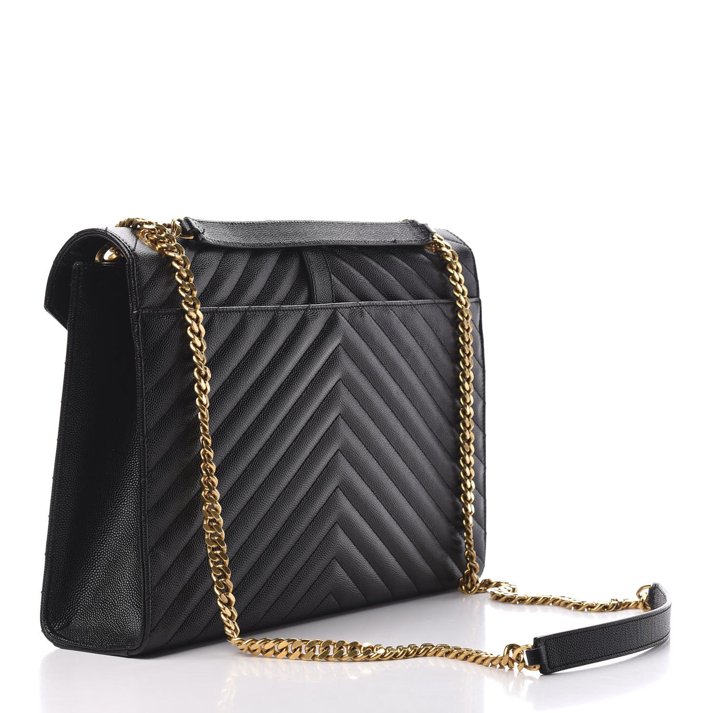 Grain De Poudre Matelasse Chevron Large Monogram Satchel Black
