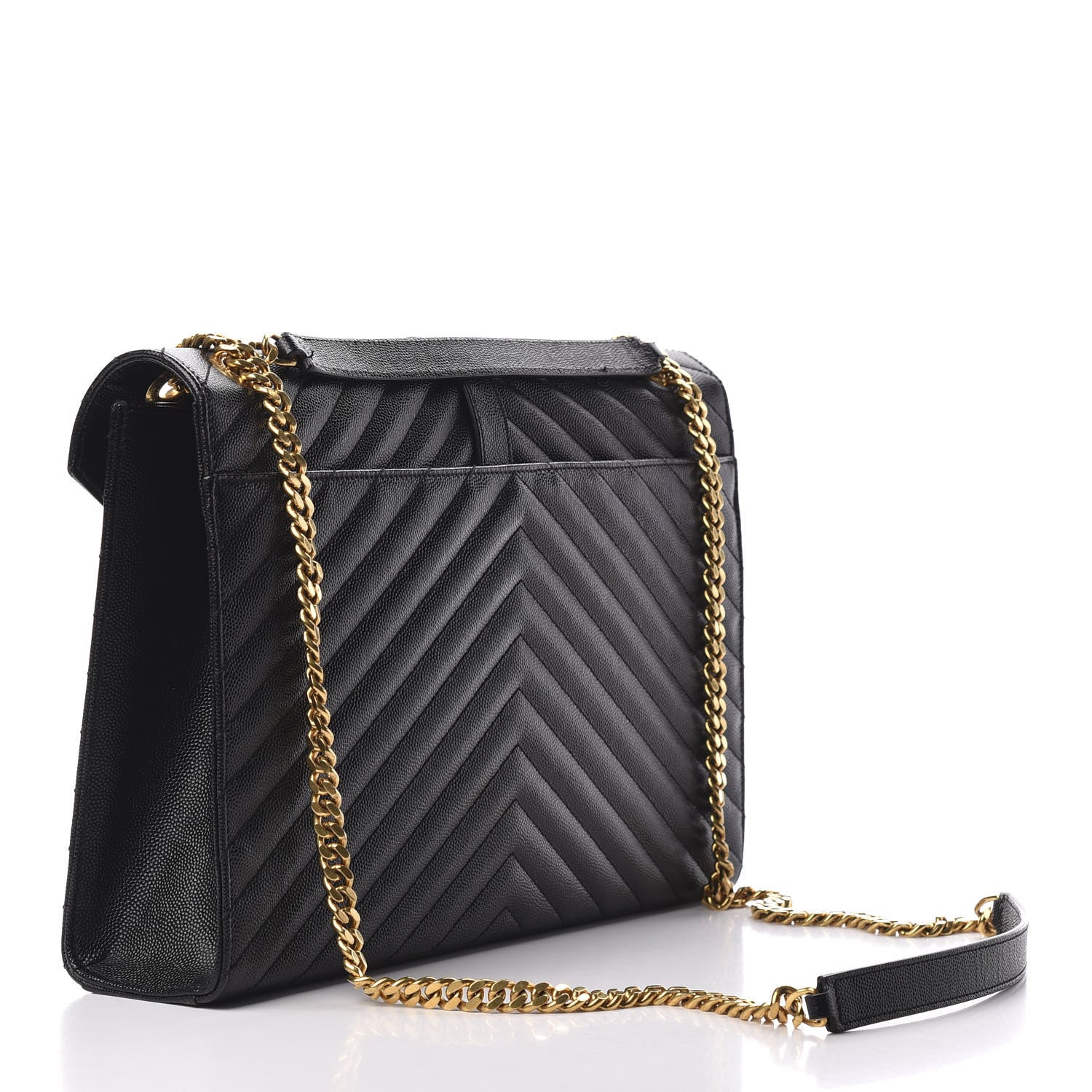 Saint Laurent Grain De Poudre Matelasse Chevron Large Monogram Satchel Black 3 of 8