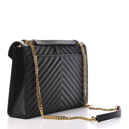 Saint Laurent Grain De Poudre Matelasse Chevron Large Monogram Satchel Black 3 of 8