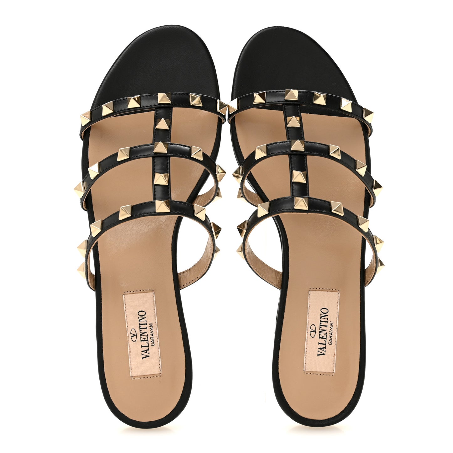 Nappa Rockstud Caged Flat Slide Sandals 37 Black