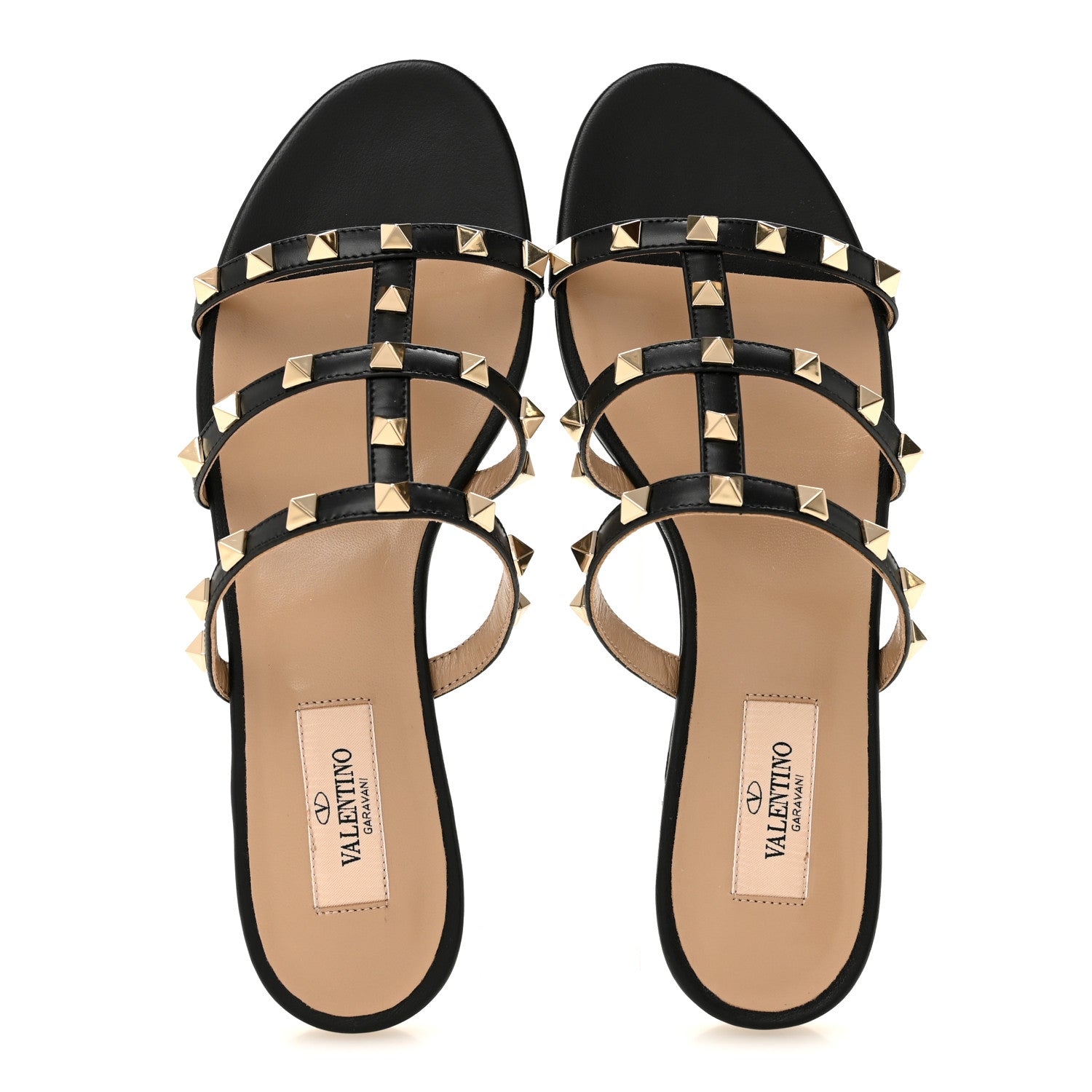 Valentino Garavani Nappa Rockstud Caged Flat Slide Sandals 37 Black 2 of 10