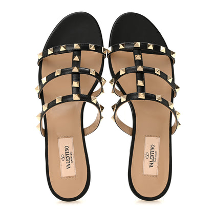 Valentino Garavani Nappa Rockstud Caged Flat Slide Sandals 37 Black 2 of 10