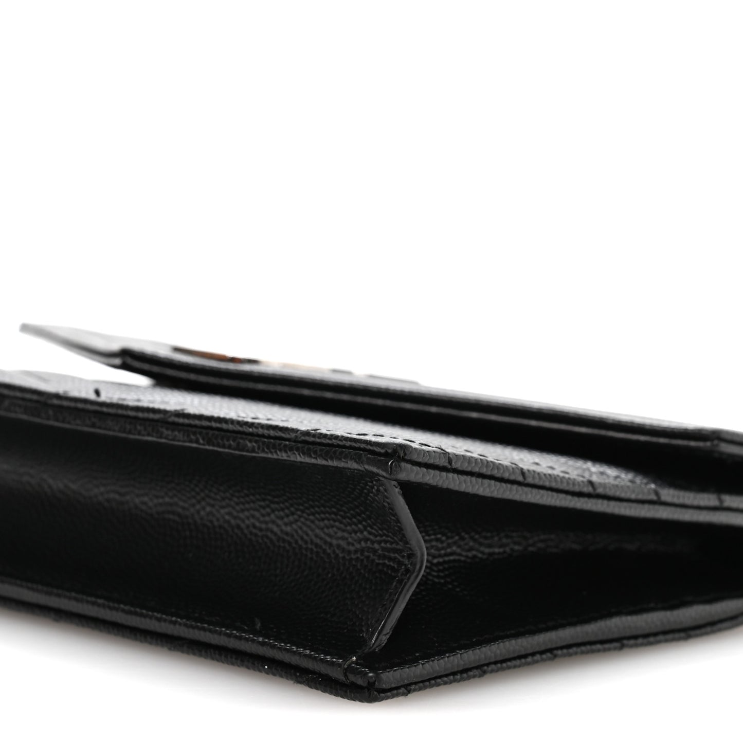 Grain De Poudre Matelasse Chevron Monogram Envelope Chain Wallet Black