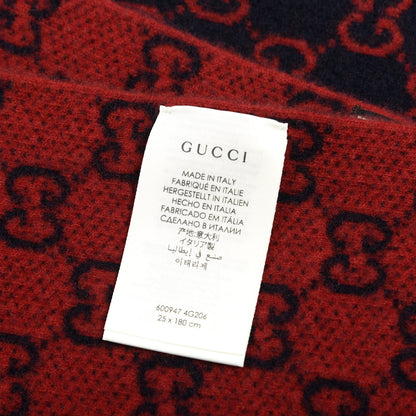 Gucci Wool GG Monogram Knit Longfog Fringe Scarf Midnight Blue Red 4 of 4