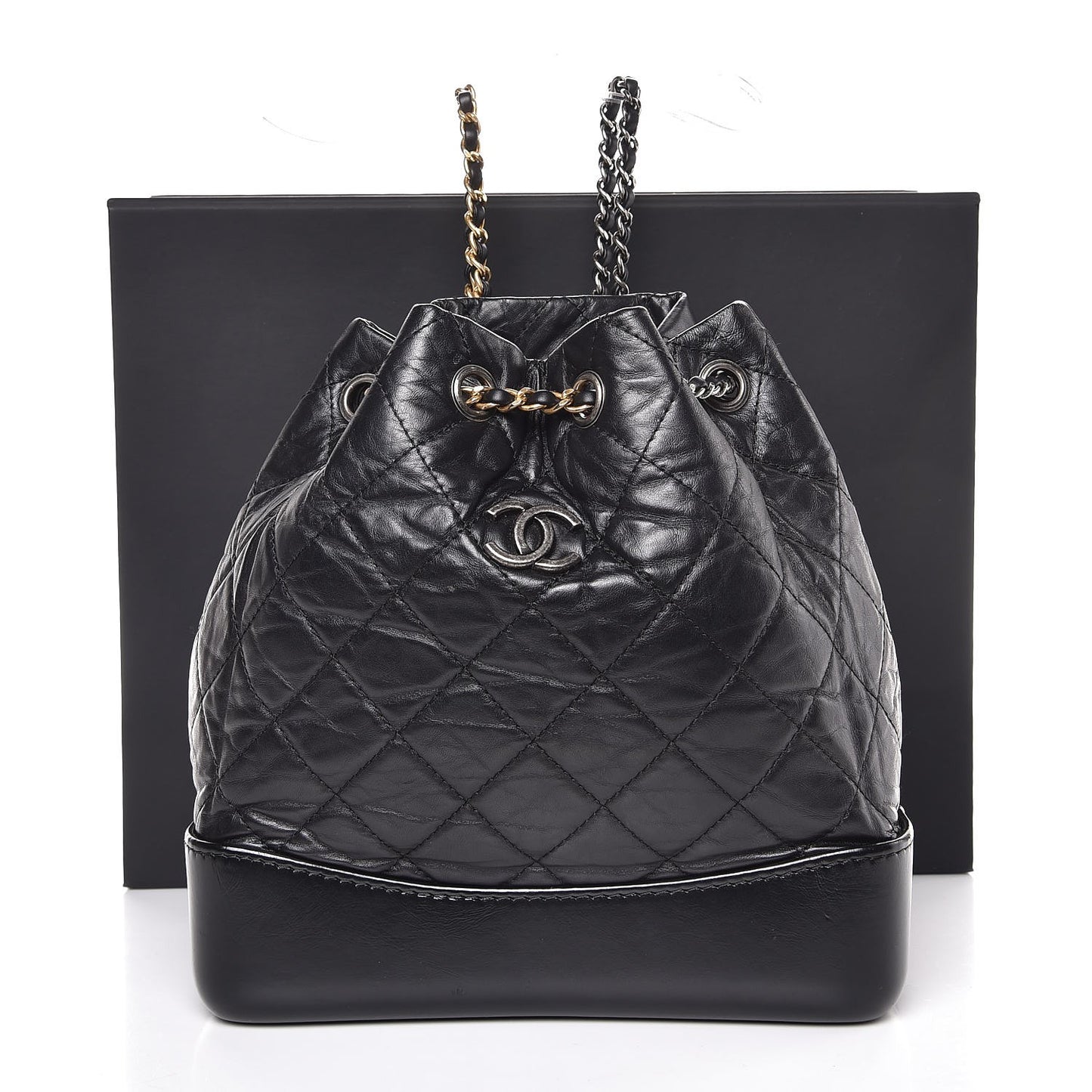 Aged Calfskin Quilted Small Gabrielle Backpack Black