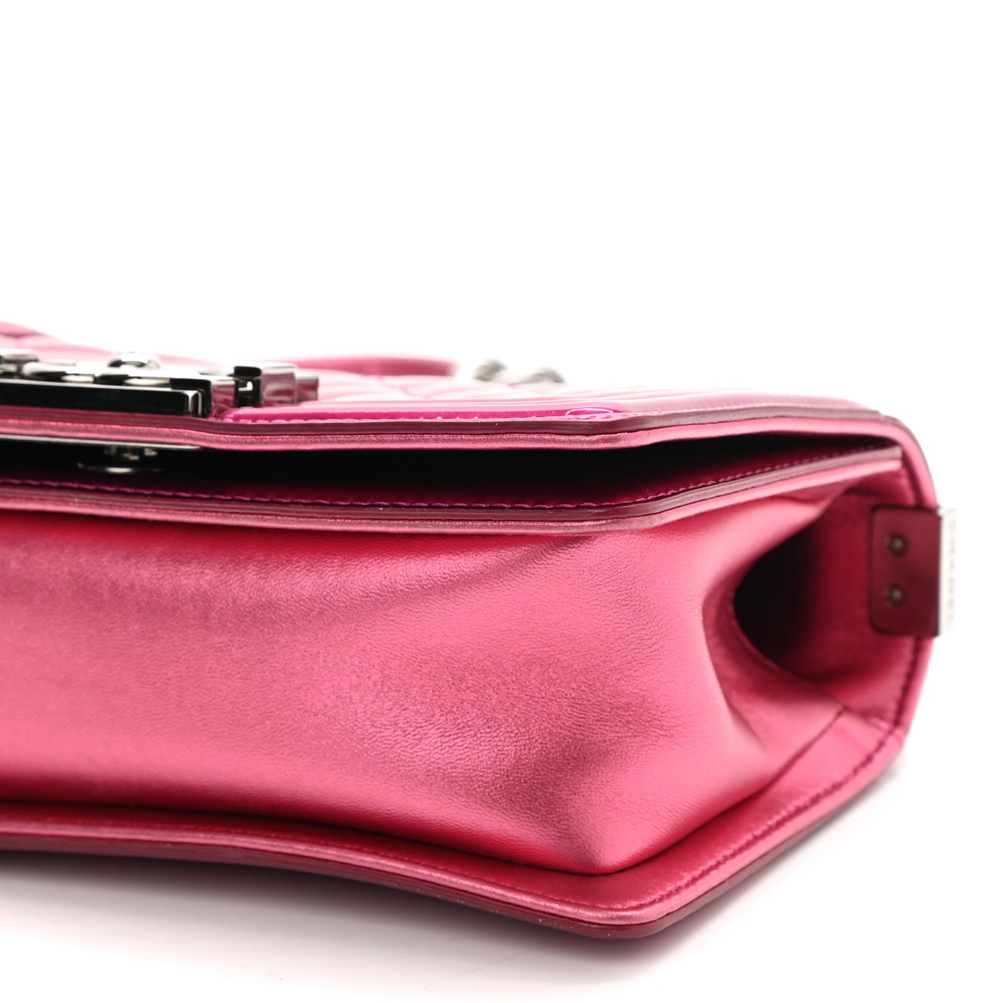 Metallic Patent Calfskin Quilted Small Boy Flap Pink