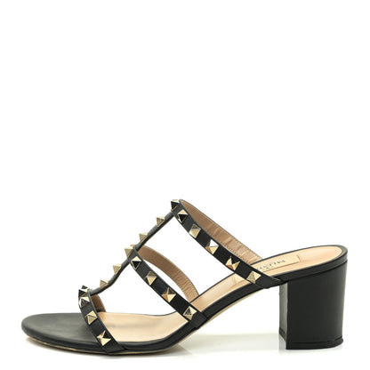 Valentino Garavani Calfskin Rockstud 60mm Caged Slide Sandals 38.5 Black 1 of 10