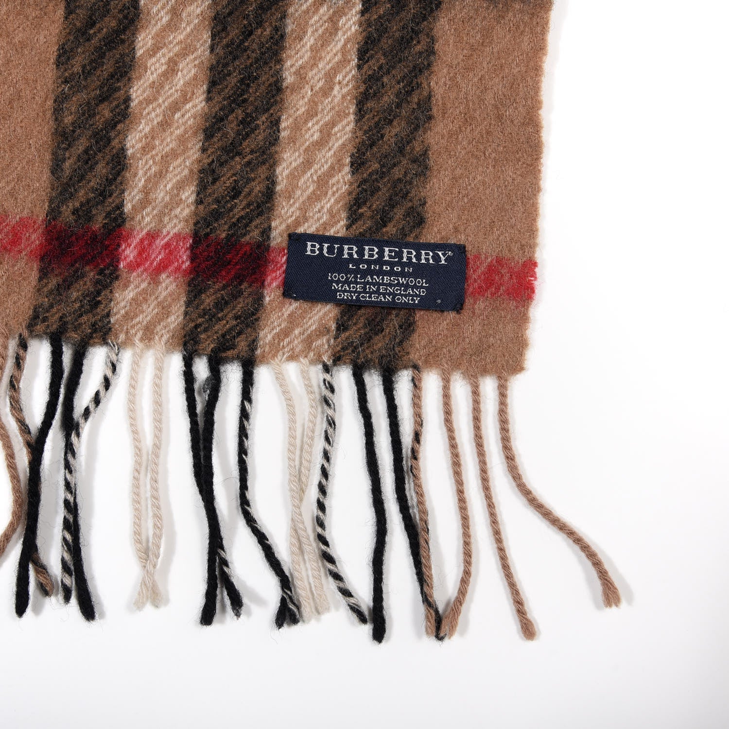 Burberry Lambswool Check Fringe Scarf Camel 3 of 3