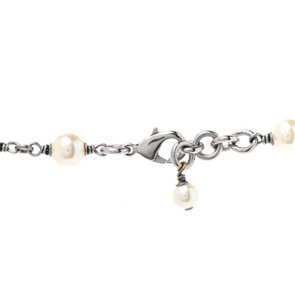 Chanel Graduated Pearl Crystal CC Long Necklace Silver 5 of 6