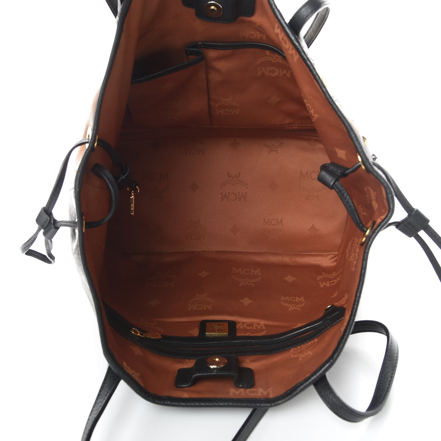 Visetos Studded Medium Bi-Color Shopper Tote Black Cognac