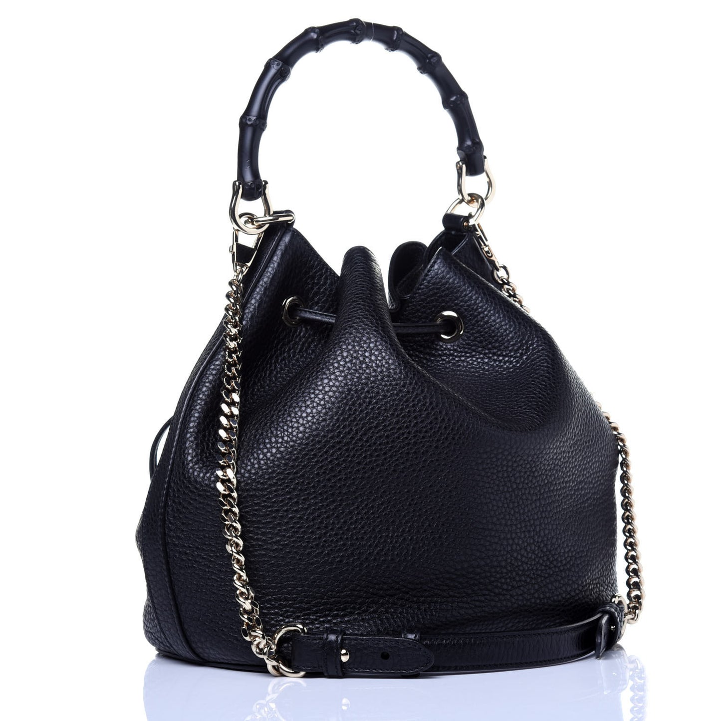 Pebbled Calfskin Miss Bamboo Bucket Bag Black
