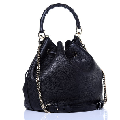 Gucci Pebbled Calfskin Miss Bamboo Bucket Bag Black 4 of 17