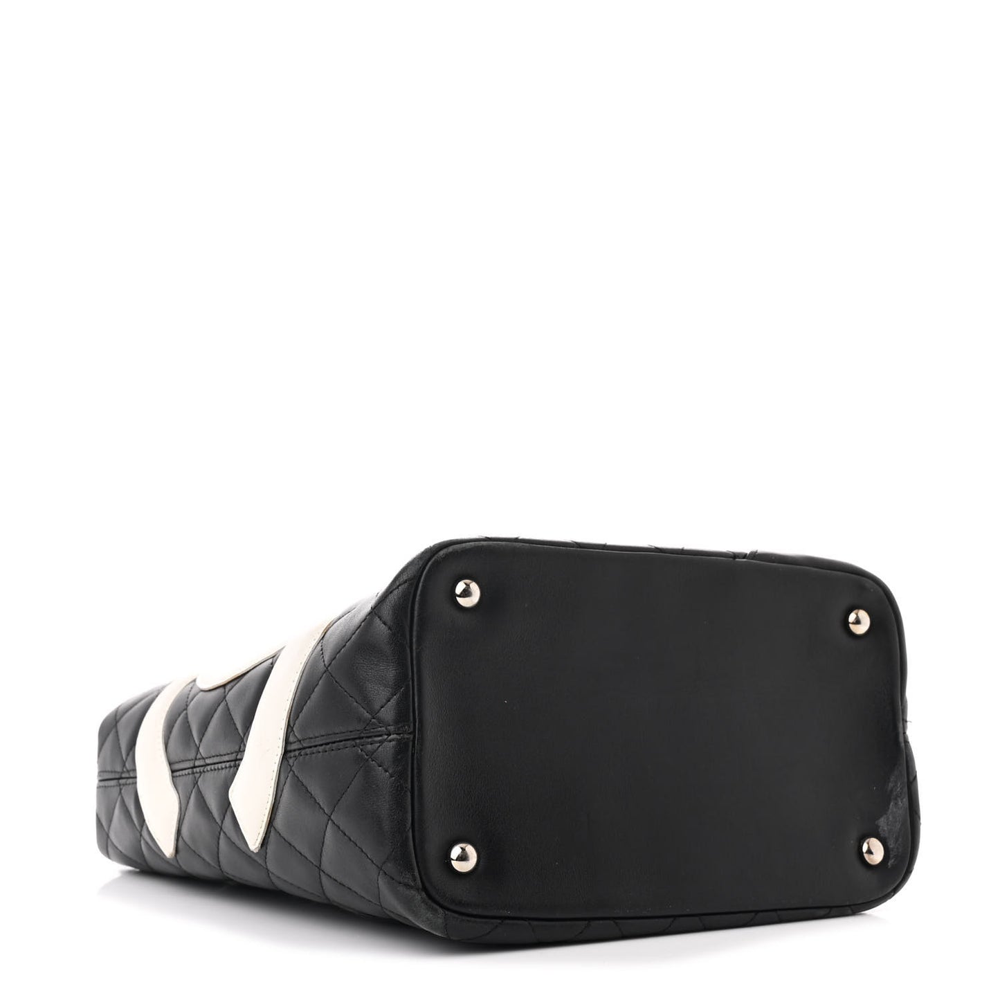 Calfskin Quilted Medium Cambon Tote Black White