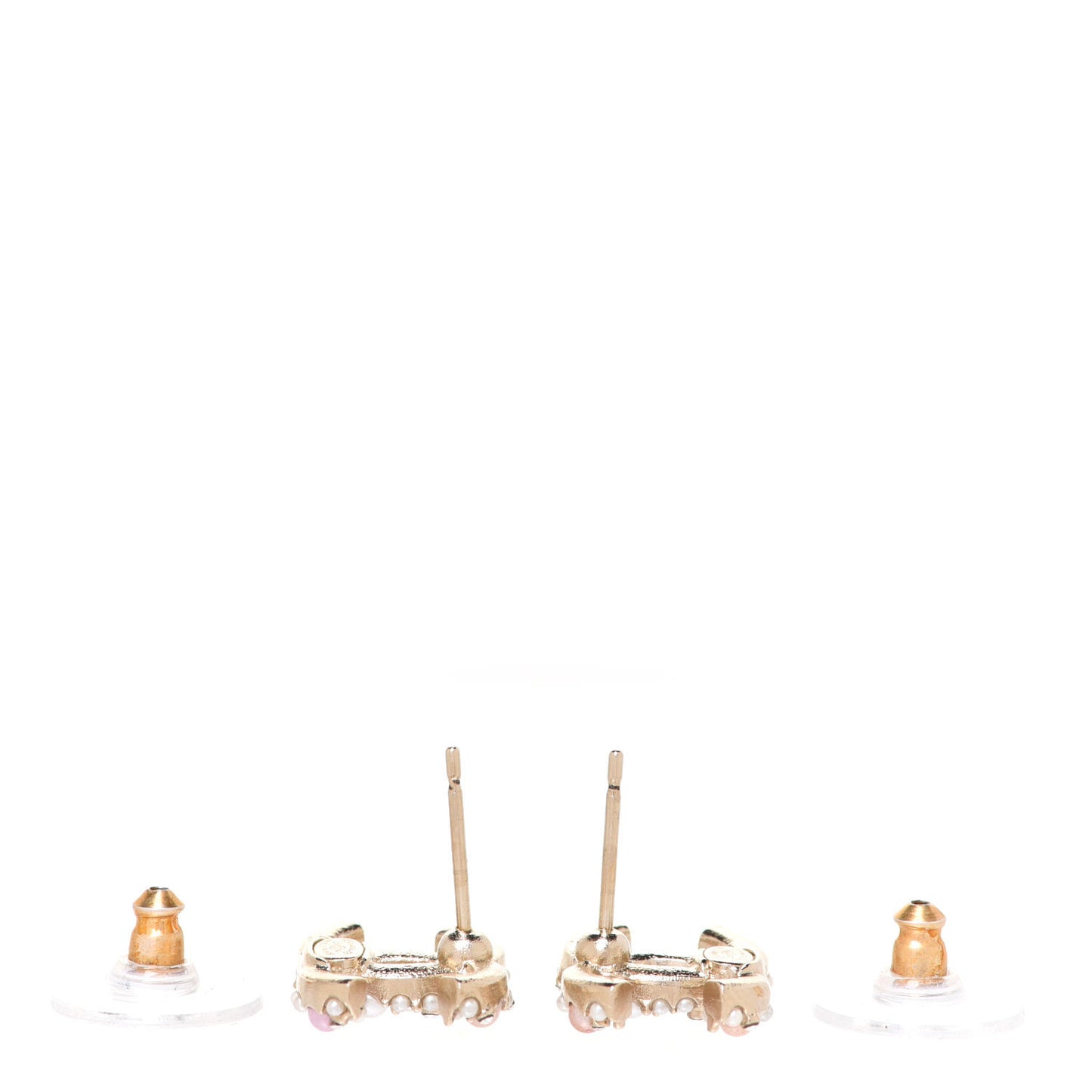 Pearl Crystal CC Charms Stud Earrings Light Gold Pink