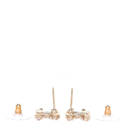 Chanel Pearl Crystal CC Charms Stud Earrings Light Gold Pink 3 of 4