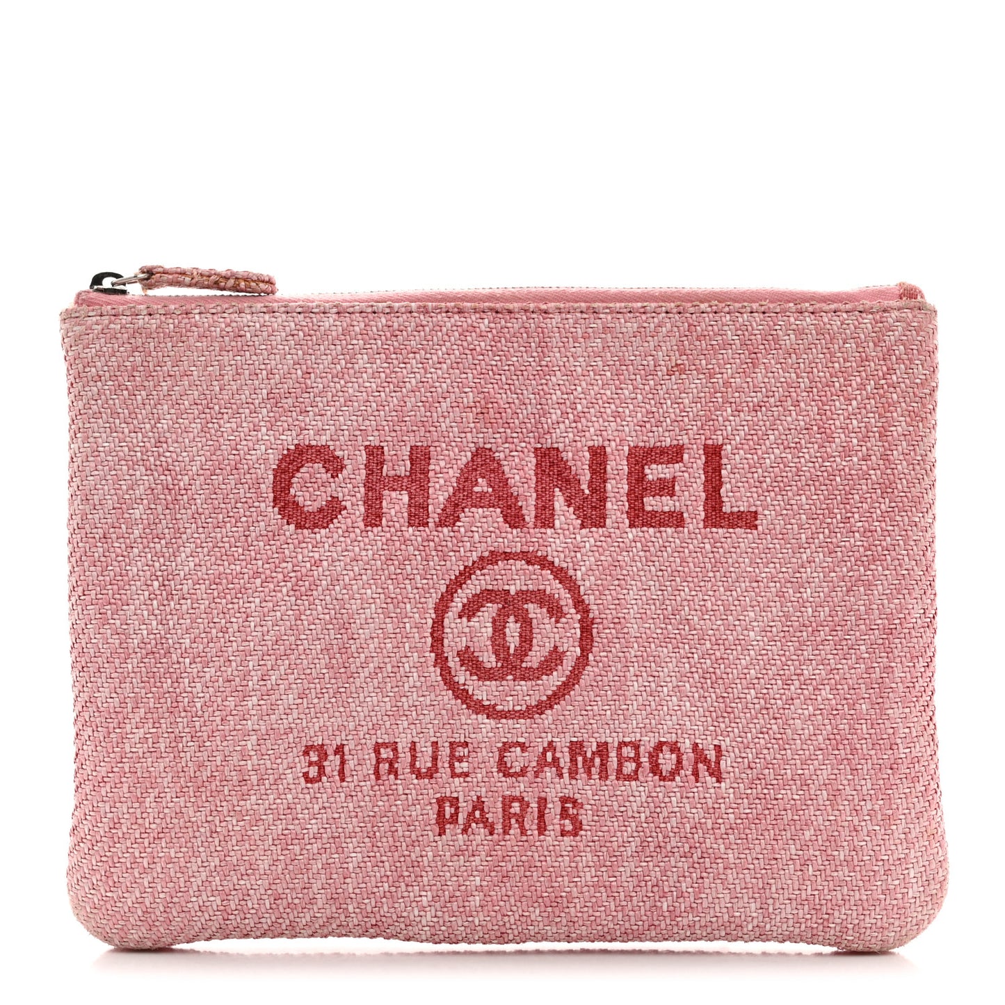 Woven Straw Raffia Small Deauville Pouch Pink