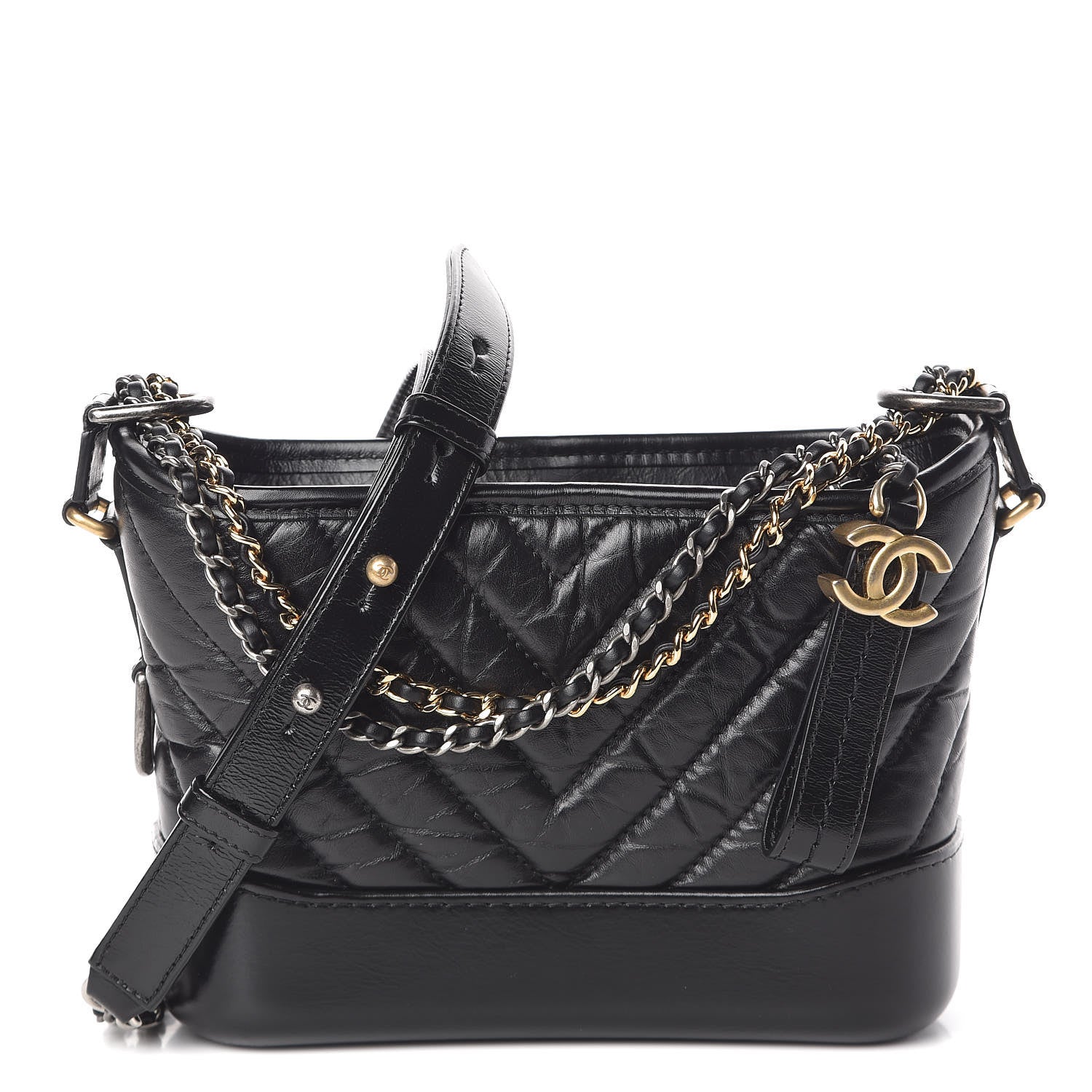 Chanel Aged Calfskin Chevron Quilted Small Gabrielle Hobo Black 1 of 10