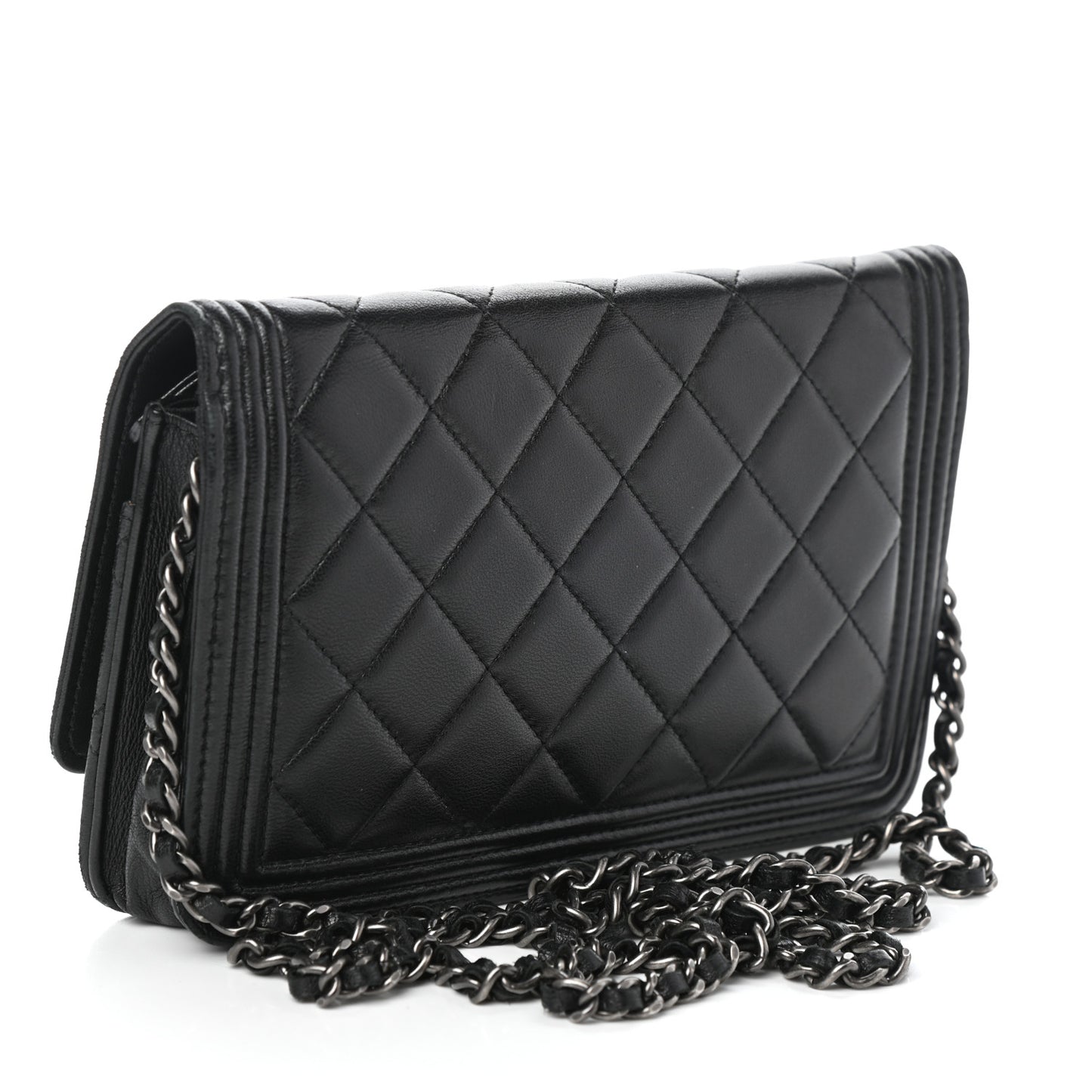Lambskin Quilted Boy Wallet On Chain WOC Black