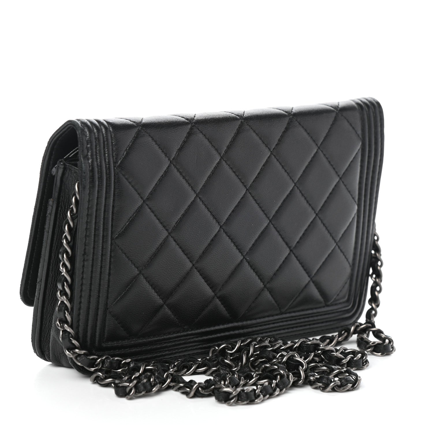 Chanel Lambskin Quilted Boy Wallet On Chain WOC Black 3 of 11